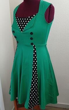 Killreal Polka Dot Retro Swing Dress M sleeveless fit & flare rockabilly green